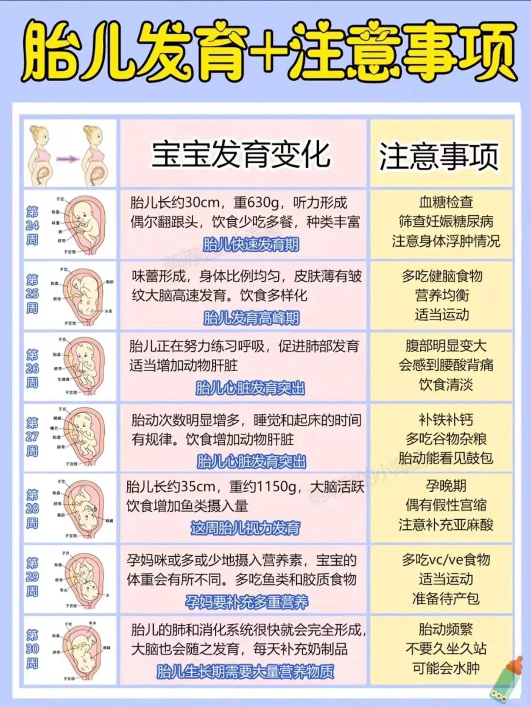 怀孕1-40周胎儿变化/产检时间/孕期营养讲解！收藏